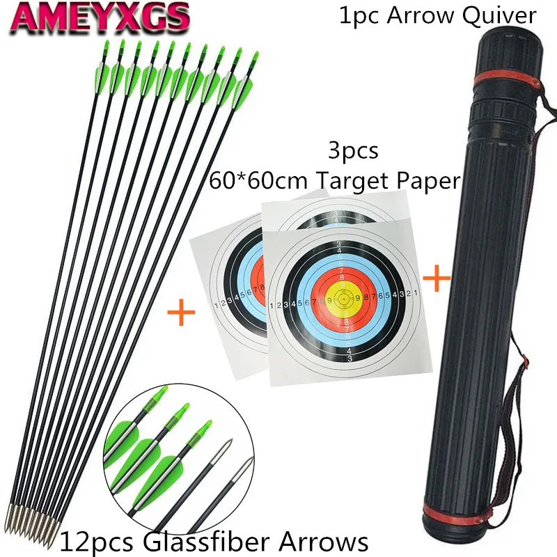 

12pcs Fiberglass Arrows 31" Shooting Arrow Fixed Arrow Tips + 3pcs Target Paper + Arrow Tube For Practice Archery Accessories