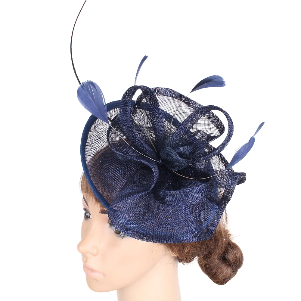 

Elegant Women Wedding Ladies Purple Fascinator Hat Headbands Feather For Occasion Church Millinery Hats Party Race Accessories