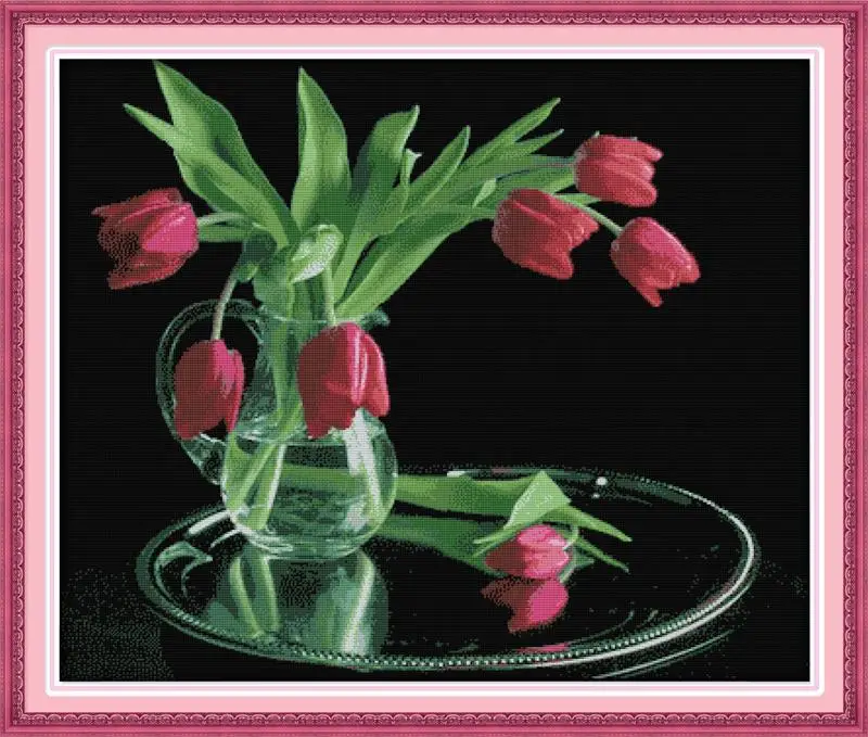 Tulip (2) DMC Cross Stitch DIY Needlework 14CT11CT Counted China Kits for Embroidery Chinese Craft | Дом и сад