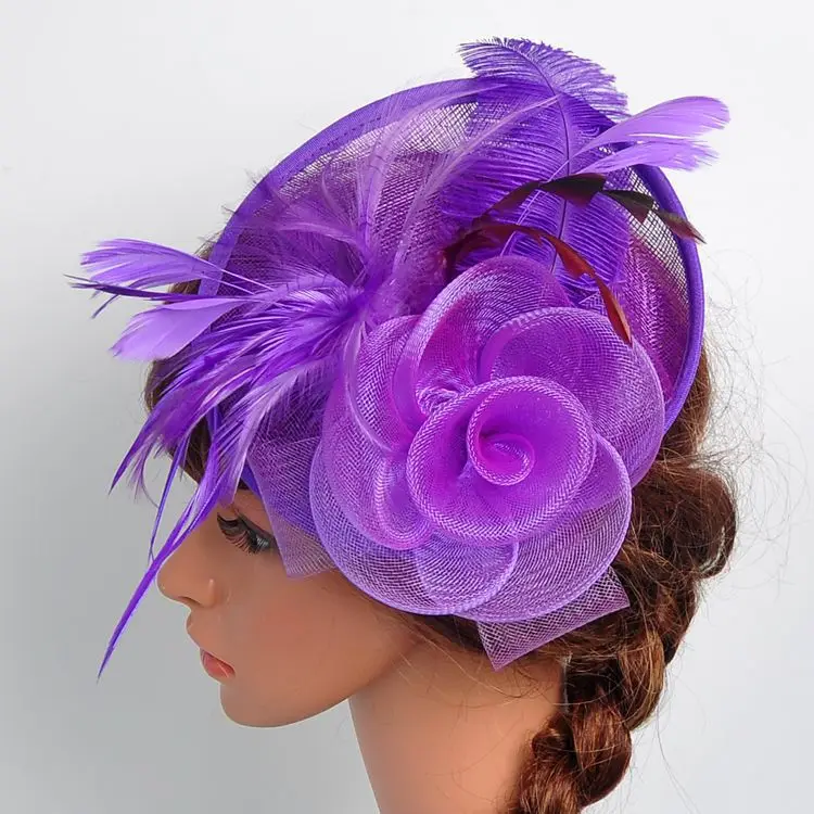 Модная женская Свадебная шляпка заколка для волос розовая с перьями Вуалетка