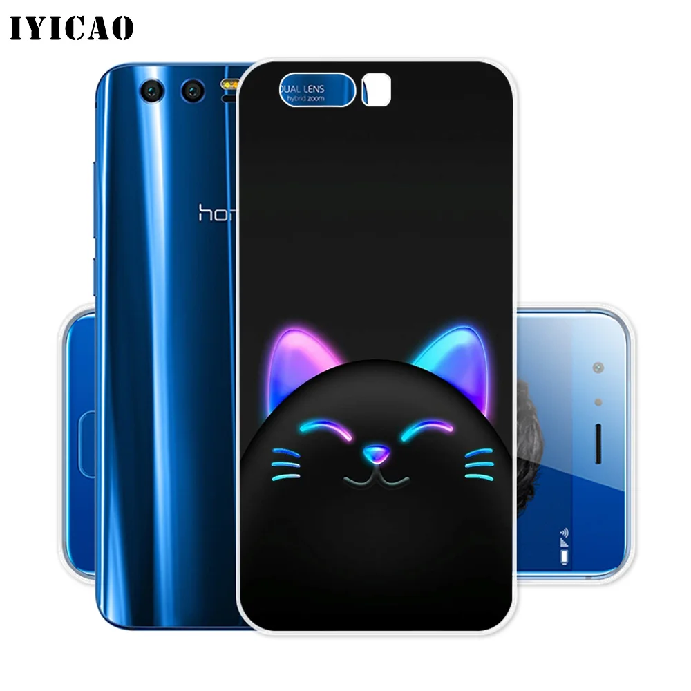 IYICAO cute neon kitty Soft Silicone Case for Huawei Y9 Y7 Y6 Prime 2018 Honor 8C 8X 8 9 10 Lite 7X 7C 6A 7A Pro Cover | Мобильные