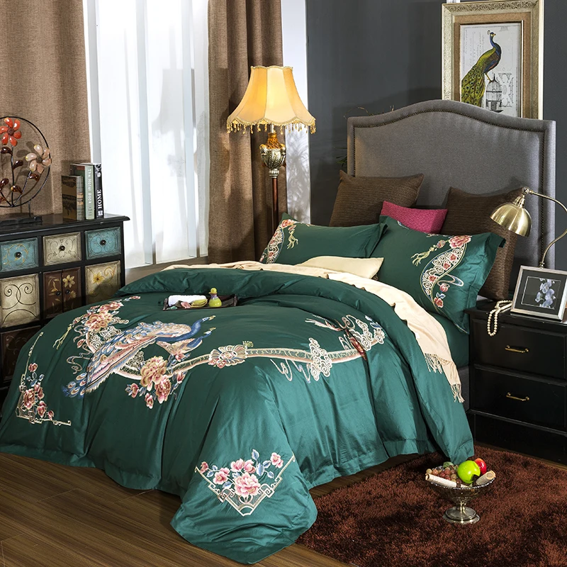 100S Египетский хлопок роскошный Восточный Павлин Вышивка постельный комплект