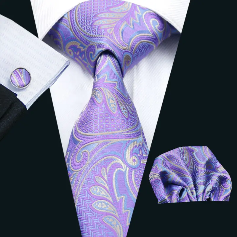 

LS-364 Hot New Men`s Tie Paisley 100% Silk Jacquard Woven Gravata Tie Hanky Cufflink Set For Men Formal Wedding Party Business