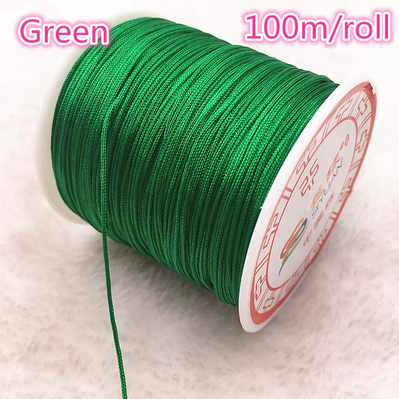 green 100 м/рулон 0,8 мм нейлоновый шнур, китайский узел, шнур макраме, браслет, плетеный шнур, сделай сам, кисточки вышивка бисером, Шамбала, нить - Цвет: green