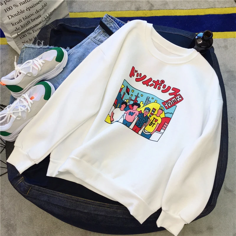 

Spring Autumn Harajuku Chic Sweatshirts Women Casual Loose O Neck Drop Shoulder Print Hoodies Student All Match Thin Sweatshirt