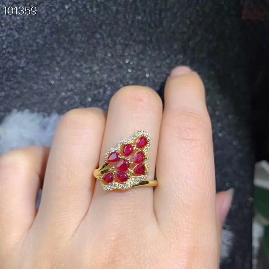 Женское кольцо из серебра 925 пробы с натуральным красным Рубином 3 х4 мм|Кольца| |