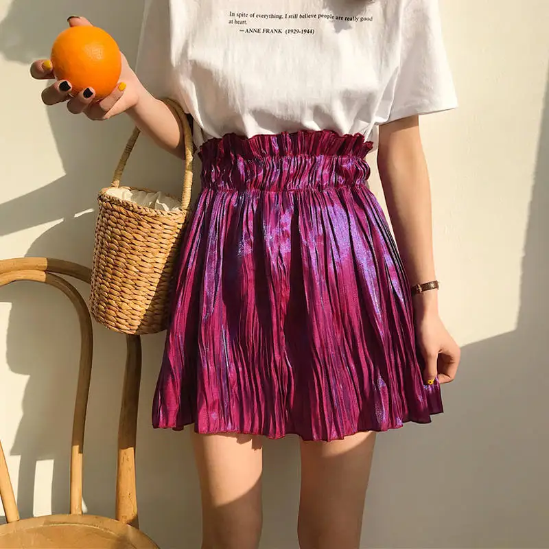35293 purple Neploe, сверкающая юбка,, летняя, высокая талия, мини юбки, для женщин, Bub, юбка, модная, короткая, однотонная, плиссированная, юбки, 35293 - Цвет: 35293 purple