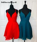 Женское сатиновое платье Mbcullyd, красное короткое платье на бретельках с открытой спинкой, для выпускного бала, 2019