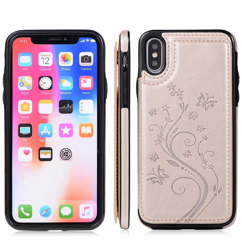 Чехол-бумажник из искусственной кожи с цветочным узором для карт iPhone X XS MAX XR 6 6S 7 8 Plus, чехлы для телефонов samsung S10E S10 S9 S8 Plus
