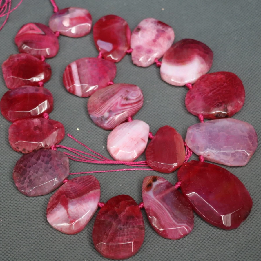 

15.5inch/Full Strand Red Druzy Women Gems Stone Necklace Finding, Slab Slice Raw stone Connector Beads Pendant Polished- C-1915