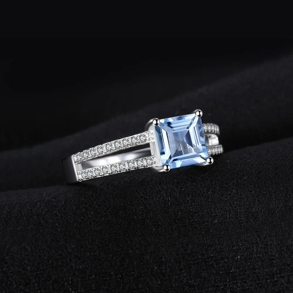 JewelryPalace 1.4ct Принцесса Cut Голубой Топаз Обручальное Юбилейные Кольца Для Женщин