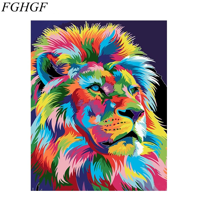 FGHGF Frameless Colorful Lion Painting by numberspictures Digital oil painting decorative pictures hand painted canvas 40cm*50cm | Дом и сад