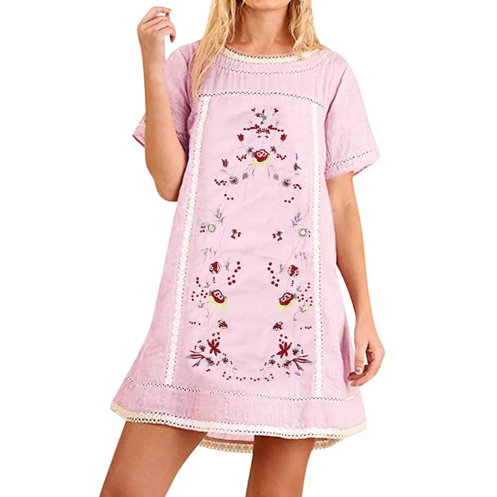 JAYCOSIN женское летнее платье богемное с вышивкой и коротким рукавом или туника