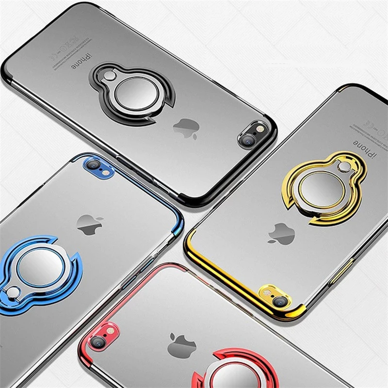 Металлическое кольцо держатель Магнитный силиконовый чехол для iPhone 5 5S SE 6 6S 7 8 Plus