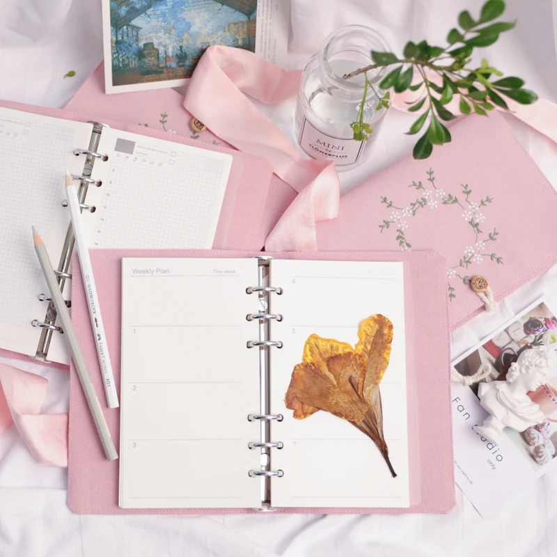 A5 A6 Kawaii, милая тканевая записная книжка в горошек, школьные офисные канцелярские принадлежности, пустая линия, сетка в горошек, планировщик, 6 отверстий, спиральное кольцо, связующее
