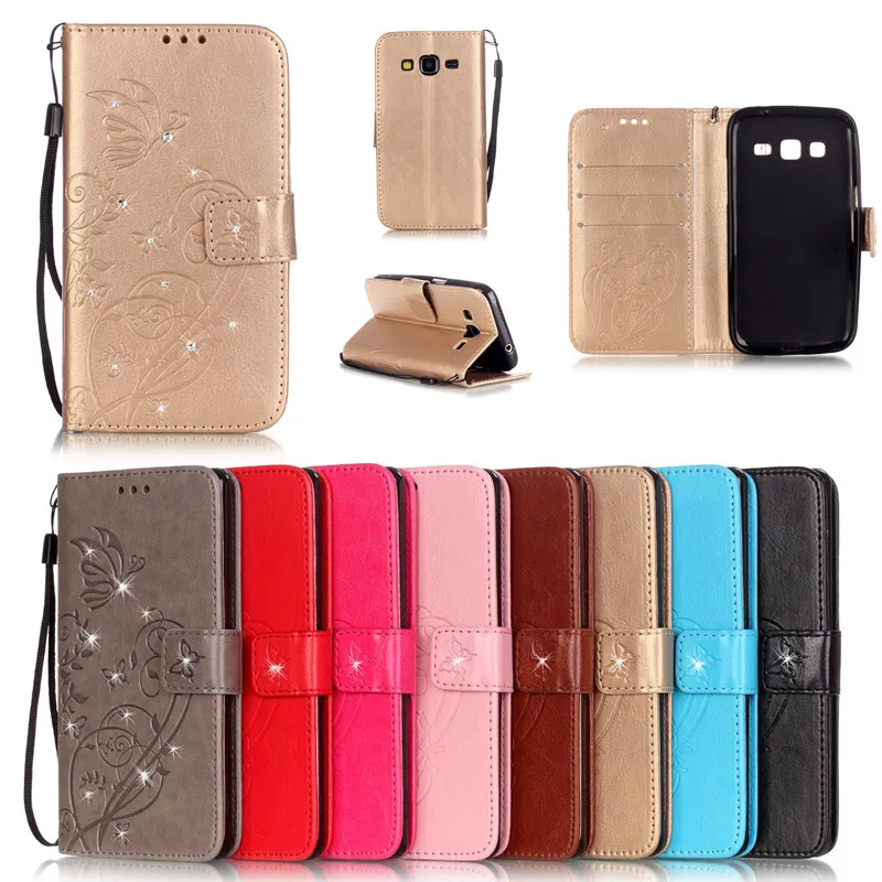 Шикарный кожаный чехол кошелек с бабочкой для Samsung Galaxy Core Prime G360 G360H G3606 G3608 G3609
