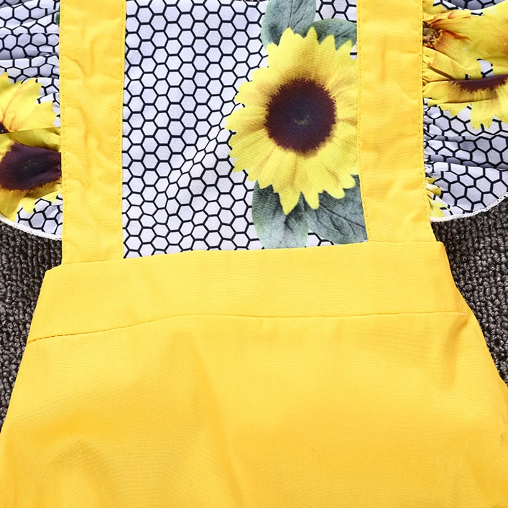 Puseky/милый комбинезон с подсолнухами для новорожденных девочек комплект летней