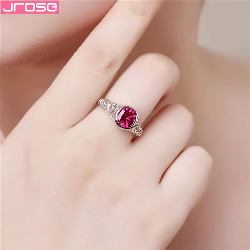 JROSE Vintage Sterling Silver 925 Jewelry Lovely Rings For Women With Round Cubic Zircon Charm Wedding Engagement Ring | Украшения и