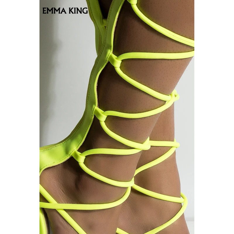 Новые летние красивые босоножки неонового цвета с открытым носком женские