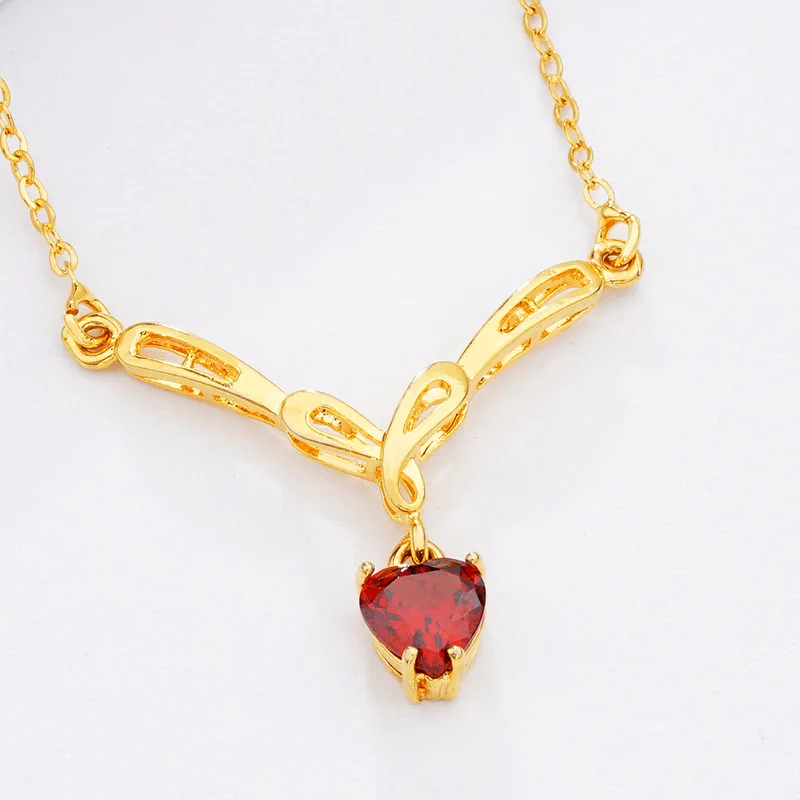 MHXFC Wholesale European Fashion Woman Female Party Wedding Gift Pink Red Heart AAA Zircon Real 18KT Gold Pendant Necklace NL151 | Украшения