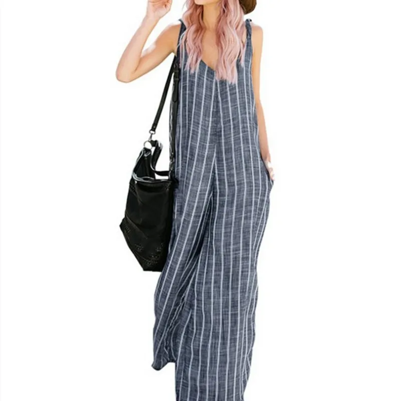 Женские однотонные комбинезоны в полоску цельный комбинезон длиной до щиколотки