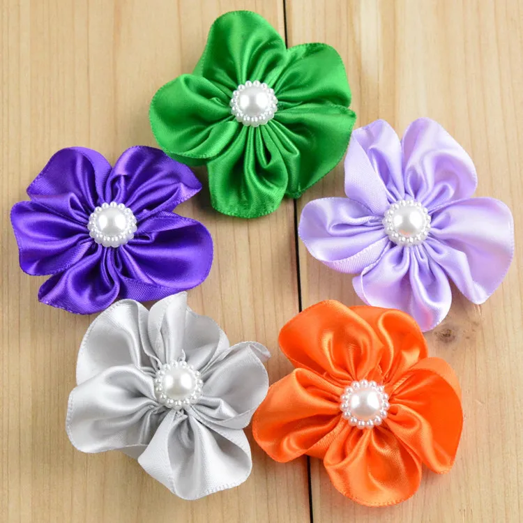 100 шт./лот 16 видов цветов DIY ленты ручной работы Цветы с жемчугом|ribbon handmade flowers|handmade