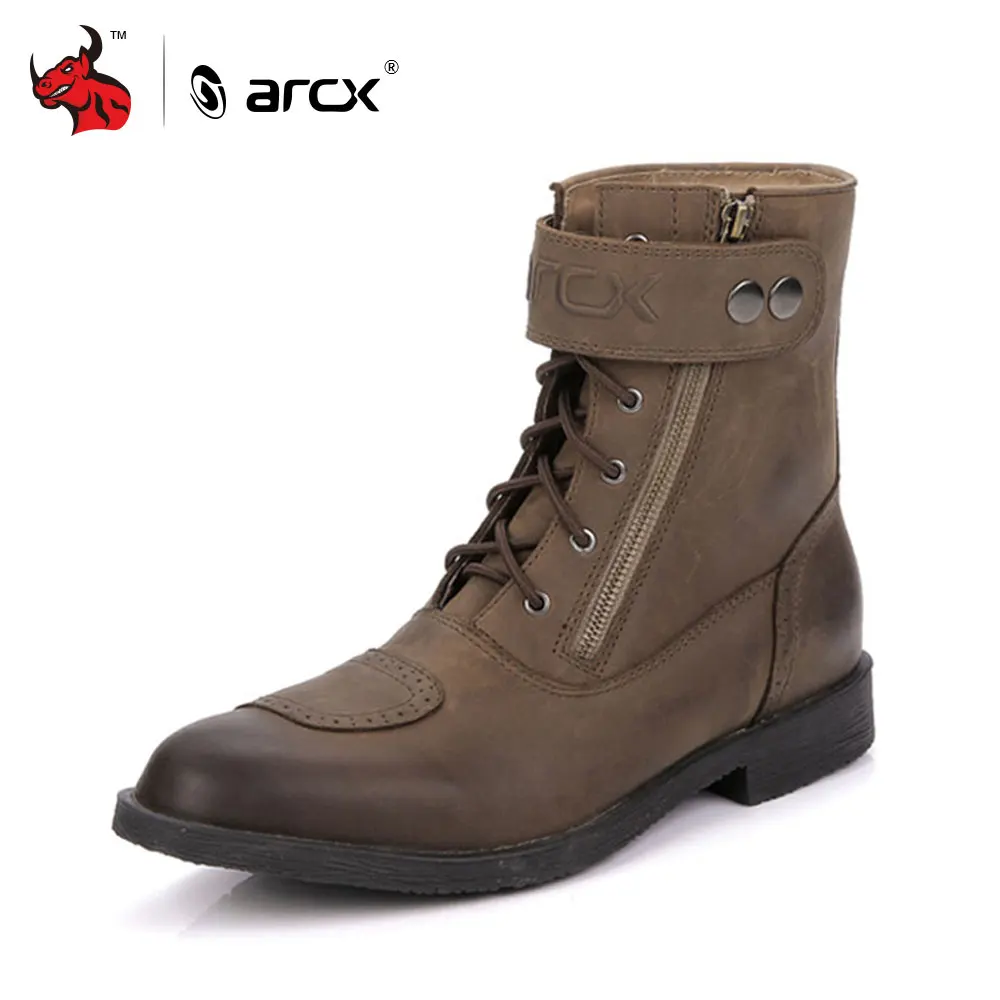 

ARCX Leather Motorcycle Boots Men Retro Moto Boots Racing Motorbike Chopper Cruiser Touring Biker Vintage Leisure Shoes