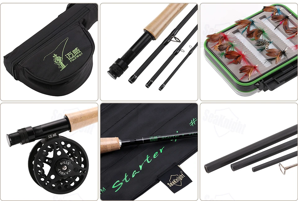 Maxway SeaKnight Fly Rod Combo комплекты 5/6# включает Высокоуглеродистый стержень+ алюминиевая катушка для мух+ коробка для мух+ линия мух+ водонепроницаемый