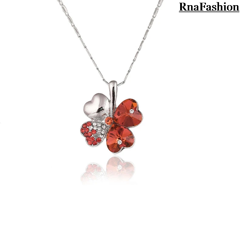 RNAFASHION Jewelry Four Leaf Clover Necklaces Pendant Heart Crystal from Austria Vintage Fashion For Women | Украшения и