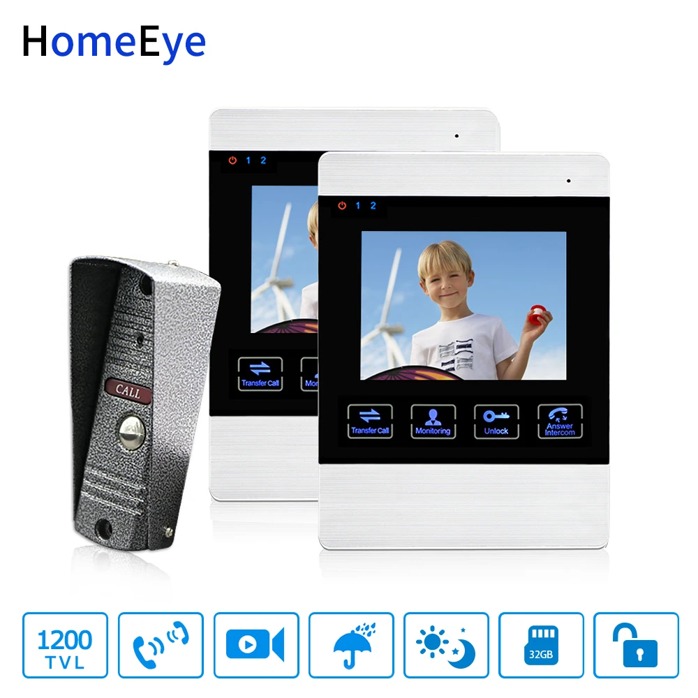 Видеодомофон HomeEye дверной видеодомофон с камерой 1200TVL 4 дюйма разблокированная