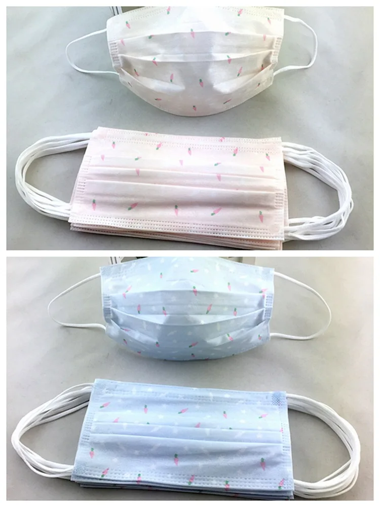 10PCS Anti-dust Windproof Disposable Mouth Mask Cute Cartoon Non-woven 3 Layers Anti Haze Adult Printed Masks