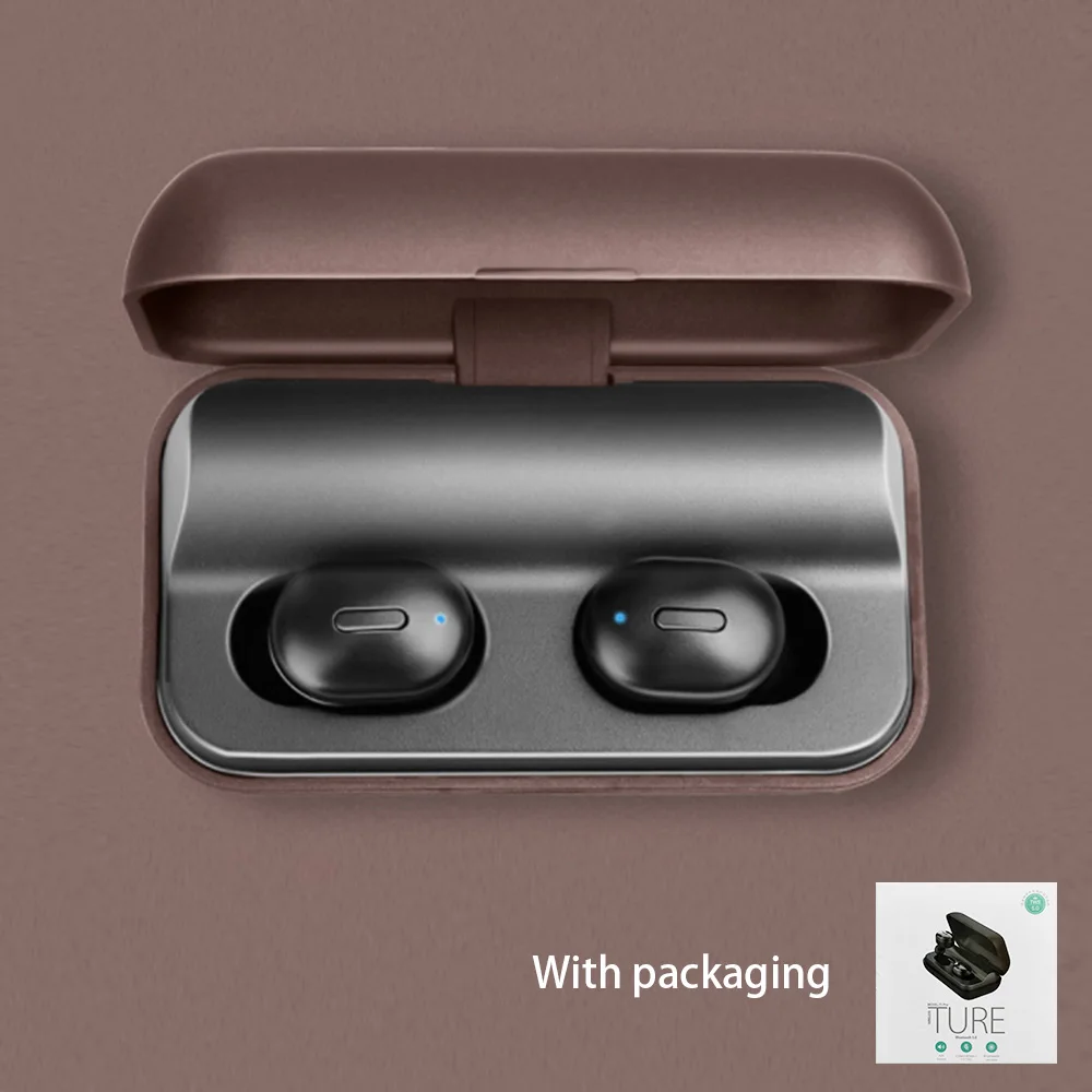 Brown LAUMOX Bluetooth наушники TWS T1 Pro, гарнитура 5,0, беспроводные наушники, 3D стерео гарнитура с микрофоном, наушники, водонепроницаемая зарядная коробка - Цвет: Brown