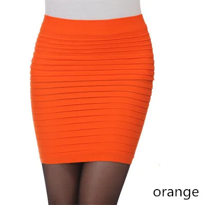 orange Новая мода Летняя женская юбка с высокой талией ярких цветов плюс размер Эластичная плиссированная Сексуальная короткая юбка W19031701 - Цвет: orange