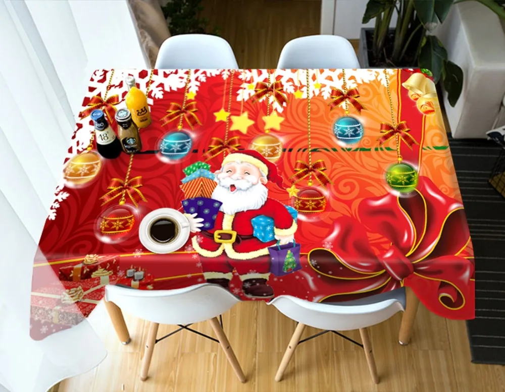 3d Red Christmas Tablecloth Santa Claus Sled Dog Washable Cotton Cloth Thicken Rectangular and Round Wedding Table | Дом и сад