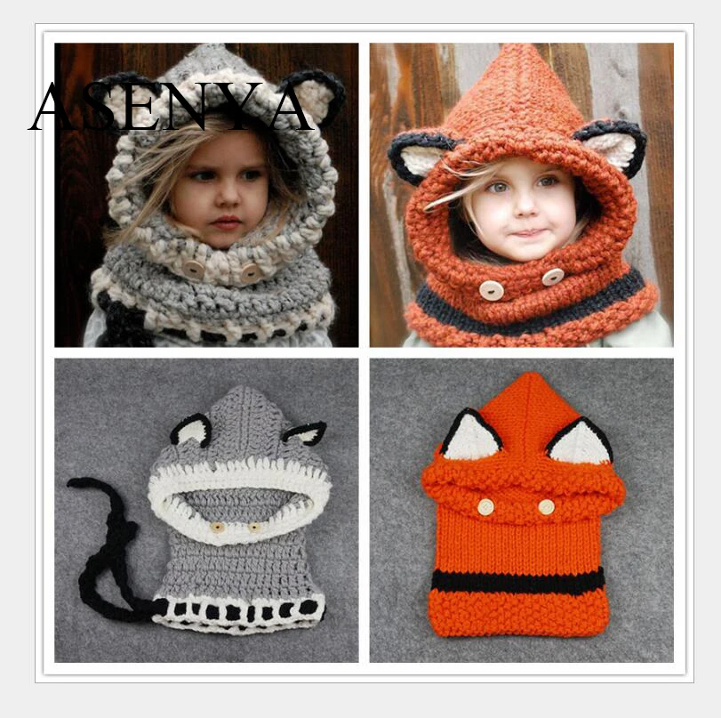 ASENYA children's animal fox hats and neckerchief 2 in 1 for unisex children 2018 autumn winter baby cap | Аксессуары для