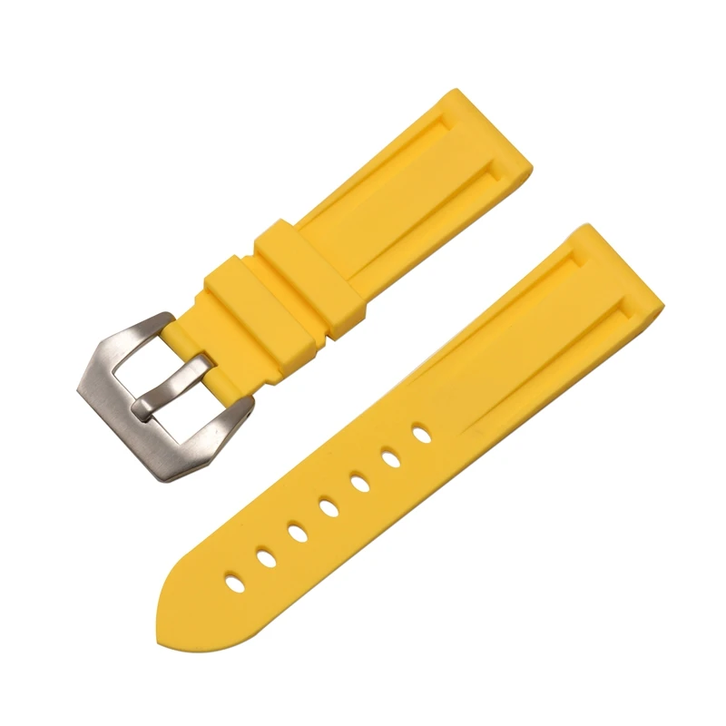 yellow silver clasp HQ силиконовый ремешок 20 22 24 26 мм камуфляжные часы силиконовый браслет резиновый сменный Браслет наручных часов для PAM ремешок и стальная пряжка - Цвет ремешка: yellow silver clasp