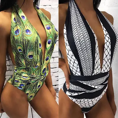 Женский цельный Монокини с принтом пуш ап купальник бикини мягкими чашечками