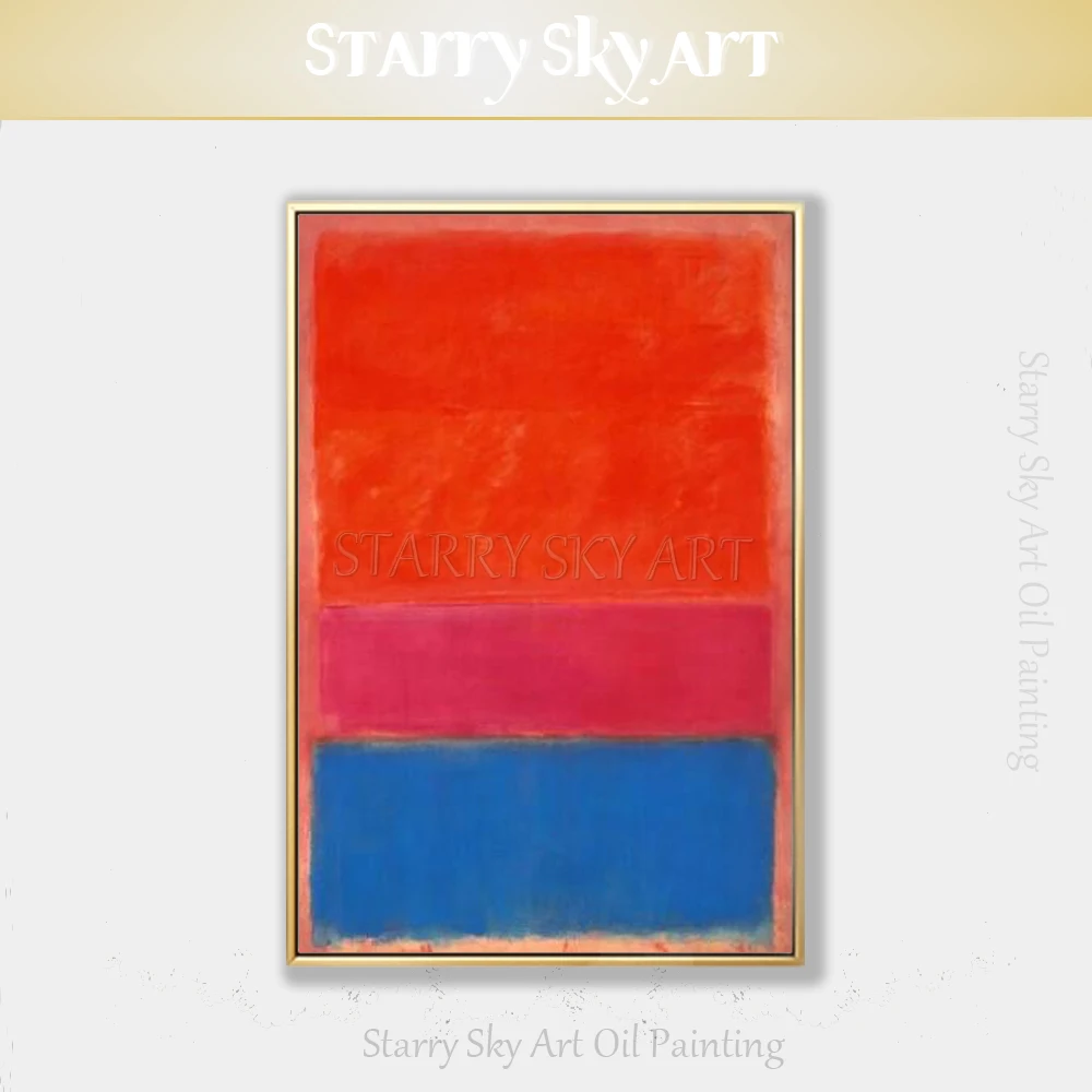 

King Size Vertical Rectangle Abstract Red and Blue Oil Painting on Canvas Simple Design Abstract Oil Painting for Living Room