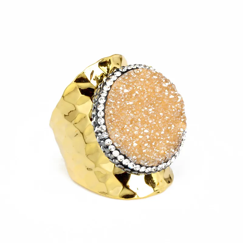 Новинка дизайнерские металлические кольца с натуральным драгоценным кварцем