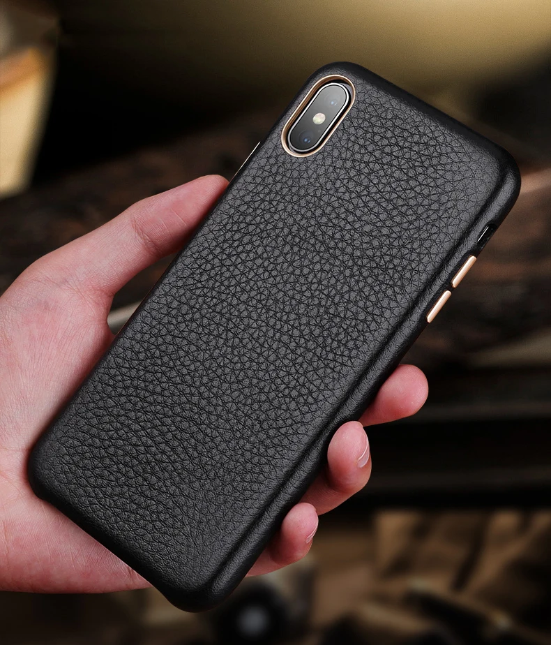 Роскошный металлический чехол с кнопкой громкости для iPhone XS MAX/X/XS/XR/7 8 Plus, винтажный тонкий мягкий чехол из натуральной кожи