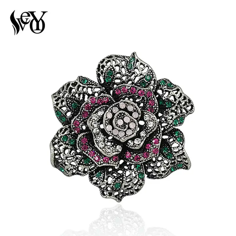 

VEYO Full of Rhinestone Flower Brooches Pins for Women High Quality Zinc Alloy Hijab Scarf Brooch Costume Jewelry