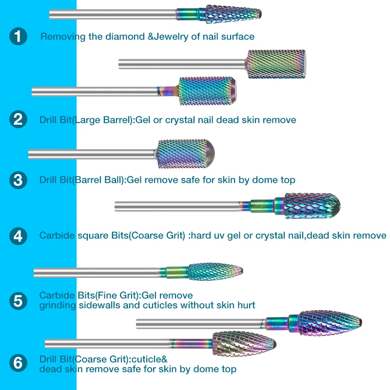 Нанофрезы Ladymisty радужные из карбида вольфрама для маникюра|Принадлежности