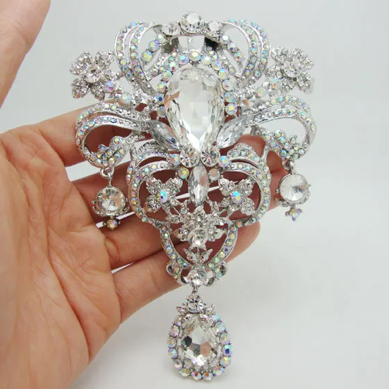 Огромный цветок для невесты прозрачная Брошь со стразами rhinestone crystal