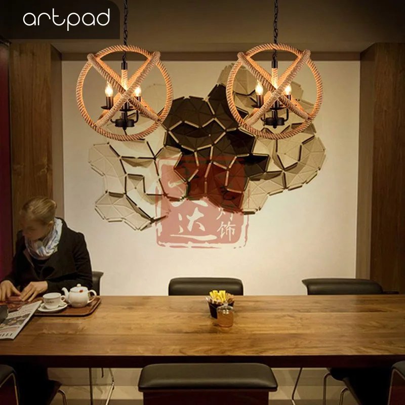 Artpad Candel Baes круглый шар пеньковая веревка подвесной светильник E14 Led Регулируемая