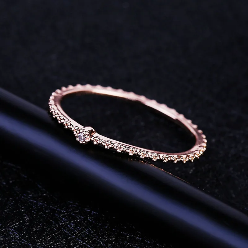 Rose Gold Color MIGGA нежный один маленький кубический циркон кристалл кольцо из розового золота цвет тонкое кольцо для женщин Мода Bague - Цвет основного камня: Rose Gold Color