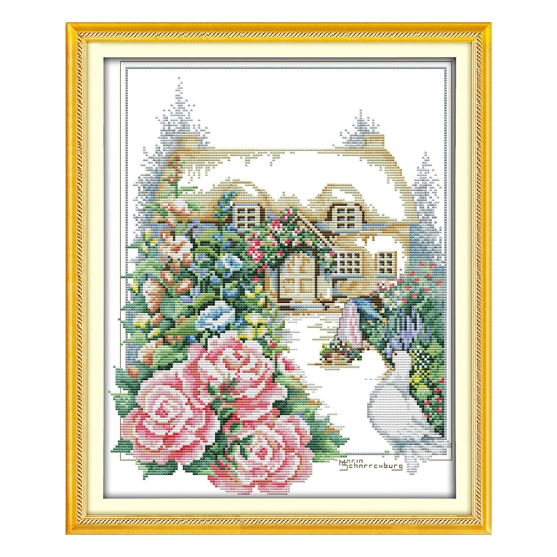 Joy Sunday crossstitch Весна сад дом Живописный пейзаж DMC14CT11CTcottonfabric гостиная ресторан