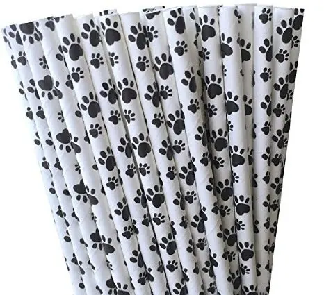 Бумажные соломинки с принтом лап тема животными собаки кошки для напитков сбора