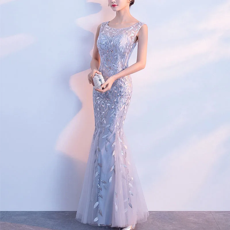 Элегантное серое азиатское платье Ципао с вышивкой в виде Русалочки Vestidos чонсам