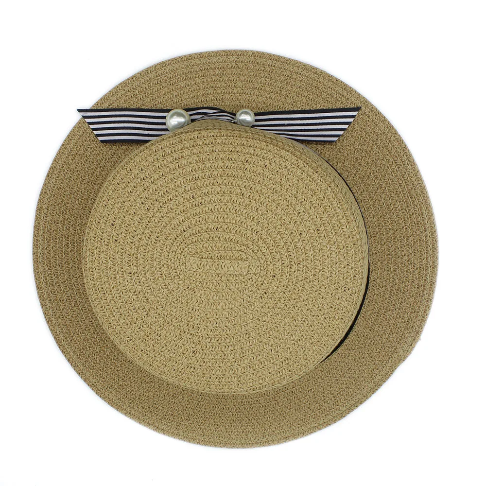 2017 модная женская соломенная шляпа на плоской подошве круглые в полоску топ для