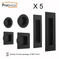 probrico 5 pack flush cabinet handles pocket door insert pulls barn recessed door handle pull black stabinless steel with screws